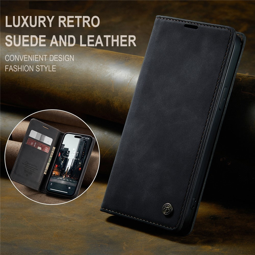 CASEME 013 Series For iPhone 15 Pro Leather Wallet Phone Case Folding Stand Anti-scratch Cover