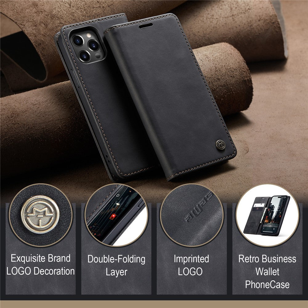 CASEME 013 Series For iPhone 15 Pro Max Leather Wallet Stand Phone Case Magnetic Closing Cover