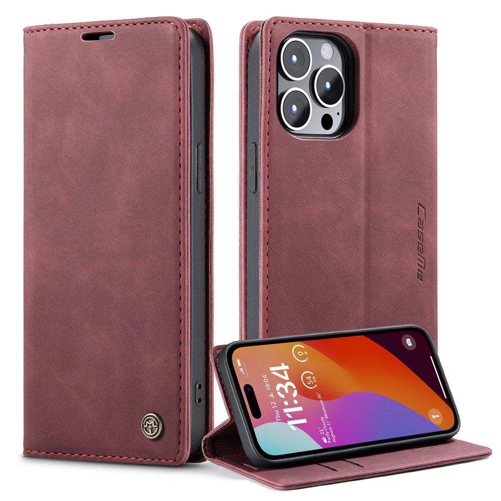 CASEME 013 Series For iPhone 15 Pro Max Leather Wallet Stand Phone Case Magnetic Closing Cover