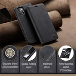 CASEME 013 Series For iPhone 15 Plus PU Leather Anti-drop Phone Case Folding Stand Wallet Cover