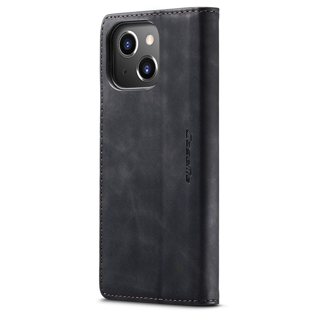 CASEME 013 Series For iPhone 15 Plus PU Leather Anti-drop Phone Case Folding Stand Wallet Cover