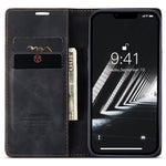 CASEME 013 Series For iPhone 15 Plus PU Leather Anti-drop Phone Case Folding Stand Wallet Cover