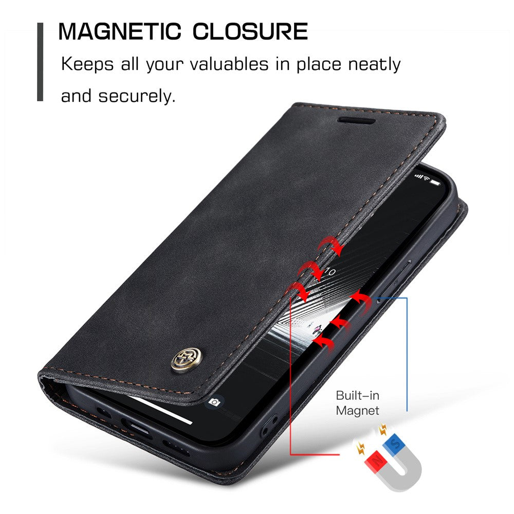 CASEME 013 Series For iPhone 15 Plus PU Leather Anti-drop Phone Case Folding Stand Wallet Cover