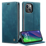 CASEME 013 Series For iPhone 15 Plus PU Leather Anti-drop Phone Case Folding Stand Wallet Cover