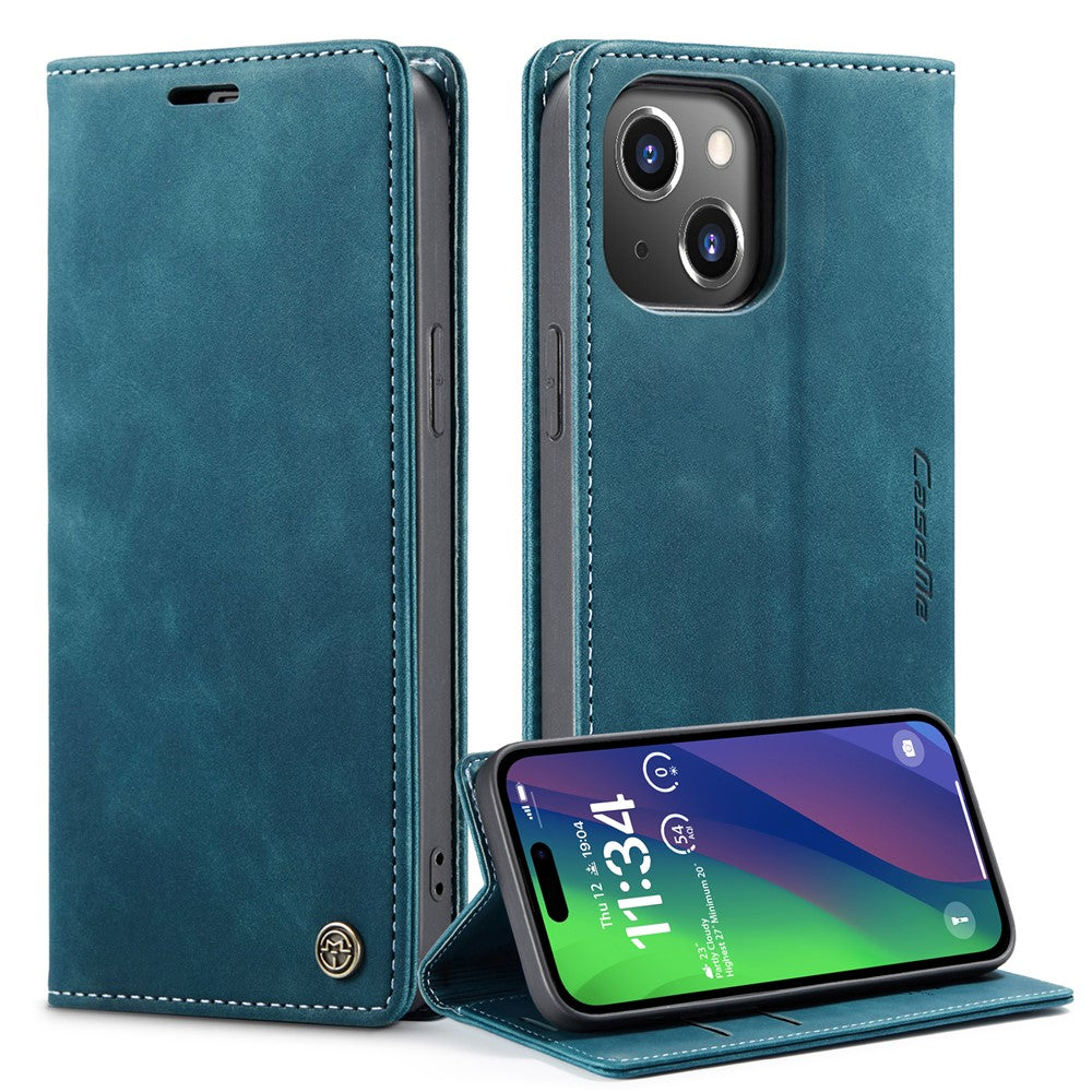 CASEME 013 Series For iPhone 15 Plus PU Leather Anti-drop Phone Case Folding Stand Wallet Cover