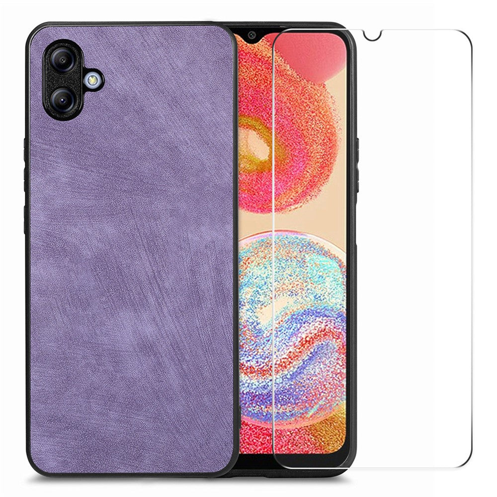 ENKAY HAT PRINCE For Samsung Galaxy A04e 4G / F04 4G / M04 4G Leather+PC Retro Phone Case with High Aluminium-silicon Glass Film