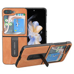 ABEEL For Samsung Galaxy Z Flip5 5G Cowhide Texture Phone Case PU Leather Coated PC Kickstand Cover