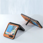 ABEEL For Samsung Galaxy Z Flip5 5G Cowhide Texture Phone Case PU Leather Coated PC Kickstand Cover