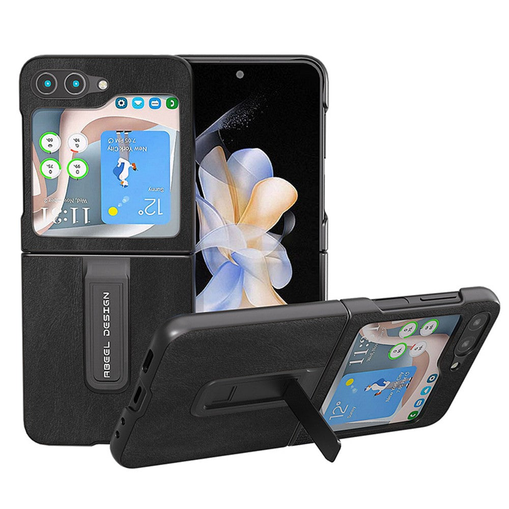 ABEEL For Samsung Galaxy Z Flip5 5G Cowhide Texture Phone Case PU Leather Coated PC Kickstand Cover