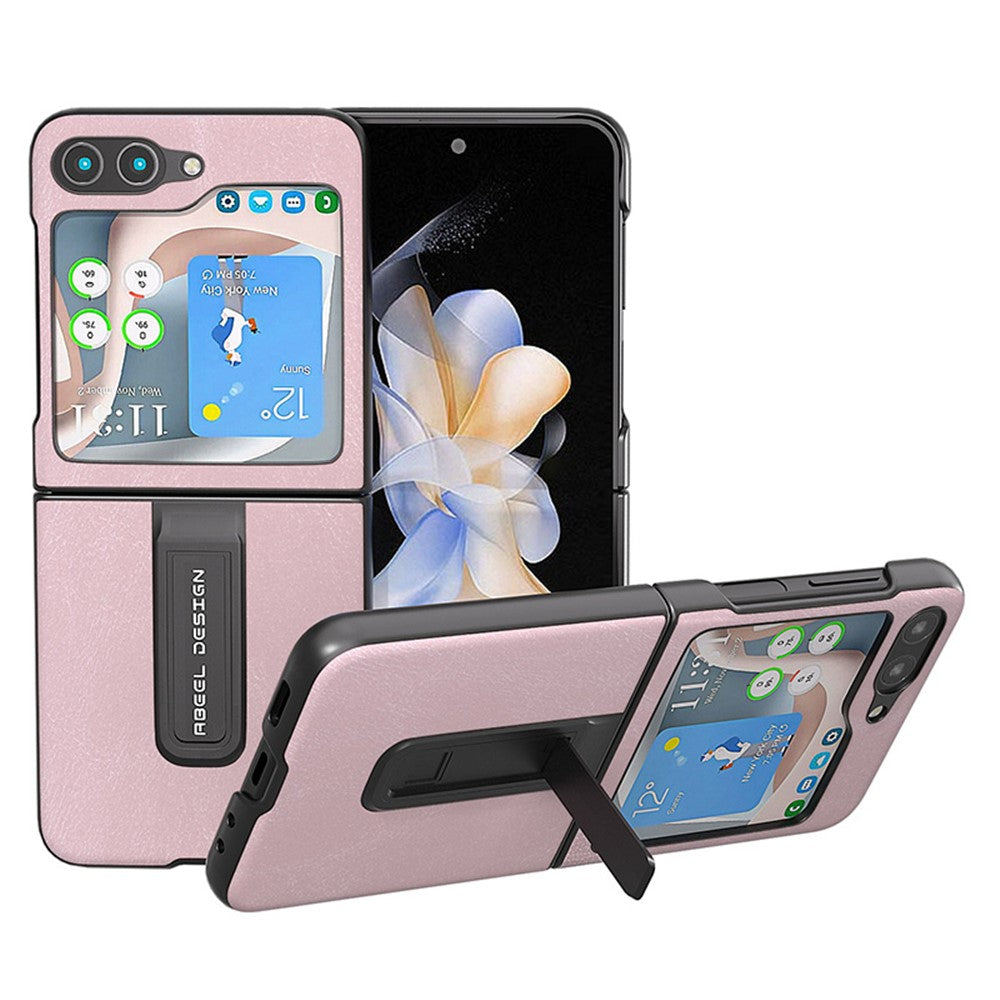 ABEEL For Samsung Galaxy Z Flip5 5G Cowhide Texture Phone Case PU Leather Coated PC Kickstand Cover