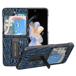 ABEEL For Samsung Galaxy Z Flip5 5G Kickstand Bagcover Ægte Koskind+PC Canopy Tekstur Telefoncover
