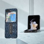 ABEEL For Samsung Galaxy Z Flip5 5G Kickstand Bagcover Ægte Koskind+PC Canopy Tekstur Telefoncover