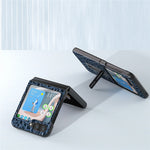 ABEEL For Samsung Galaxy Z Flip5 5G Kickstand Bagcover Ægte Koskind+PC Canopy Tekstur Telefoncover