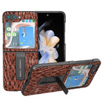 ABEEL For Samsung Galaxy Z Flip5 5G Kickstand Bagcover Ægte Koskind+PC Canopy Tekstur Telefoncover