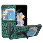 ABEEL For Samsung Galaxy Z Flip5 5G Kickstand Bagcover Ægte Koskind+PC Canopy Tekstur Telefoncover