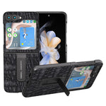 ABEEL For Samsung Galaxy Z Flip5 5G Kickstand Bagcover Ægte Koskind+PC Canopy Tekstur Telefoncover