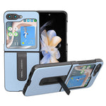 ABEEL For Samsung Galaxy Z Flip5 5G Kickstand Phone Case Genuine Cow Leather+PC Textured Cover