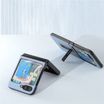 ABEEL For Samsung Galaxy Z Flip5 5G Kickstand Phone Case Genuine Cow Leather+PC Textured Cover