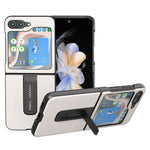 ABEEL For Samsung Galaxy Z Flip5 5G Kickstand Phone Case Genuine Cow Leather+PC Textured Cover