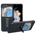 ABEEL For Samsung Galaxy Z Flip5 5G Kickstand Phone Case Genuine Cow Leather+PC Textured Cover