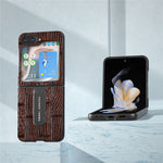 ABEEL För Samsung Galaxy Z Flip5 5G Mahjong Texture Stödfodral Äkta Koläder + PC mobilskal