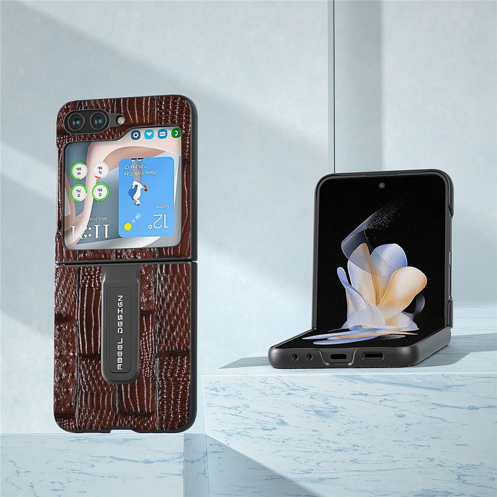 ABEEL För Samsung Galaxy Z Flip5 5G Mahjong Texture Stödfodral Äkta Koläder + PC mobilskal