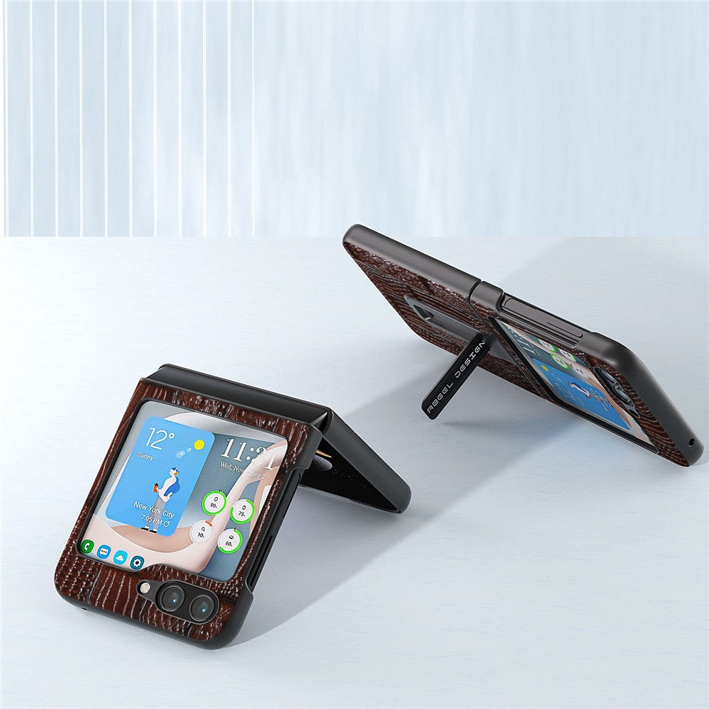 ABEEL För Samsung Galaxy Z Flip5 5G Mahjong Texture Stödfodral Äkta Koläder + PC mobilskal