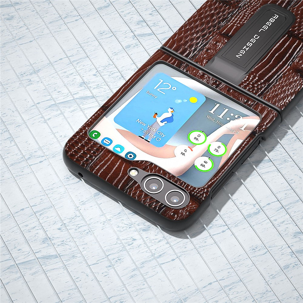 ABEEL För Samsung Galaxy Z Flip5 5G Mahjong Texture Stödfodral Äkta Koläder + PC mobilskal