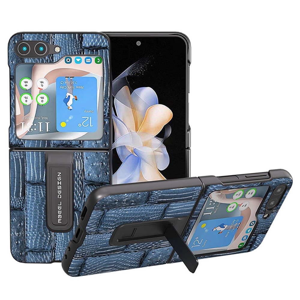 ABEEL För Samsung Galaxy Z Flip5 5G Mahjong Texture Stödfodral Äkta Koläder + PC mobilskal
