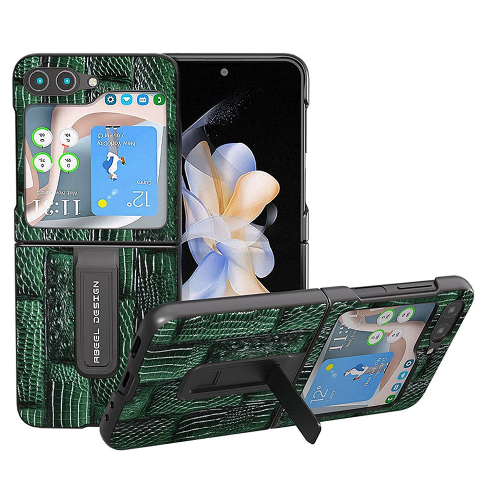 ABEEL För Samsung Galaxy Z Flip5 5G Mahjong Texture Stödfodral Äkta Koläder + PC mobilskal