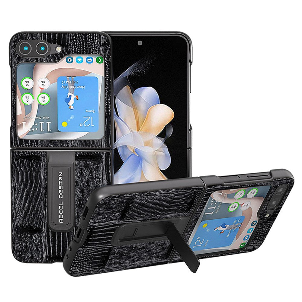 ABEEL För Samsung Galaxy Z Flip5 5G Mahjong Texture Stödfodral Äkta Koläder + PC mobilskal