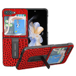 ABEEL For Samsung Galaxy Z Flip5 5G Crocodile Texture Protective Case Genuine Cow Leather+PC Kickstand Phone Cover