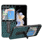 ABEEL For Samsung Galaxy Z Flip5 5G Crocodile Texture Protective Case Genuine Cow Leather+PC Kickstand Phone Cover