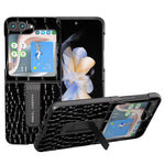 ABEEL For Samsung Galaxy Z Flip5 5G Crocodile Texture Protective Case Genuine Cow Leather+PC Kickstand Phone Cover