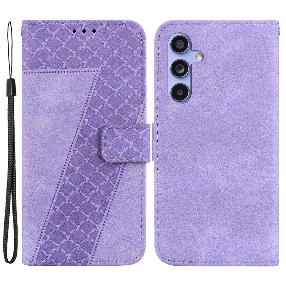 For Samsung Galaxy S23 FE Well-protected 7-Shape Imprinted Phone Cover PU Leather Wallet Stand Flip Case