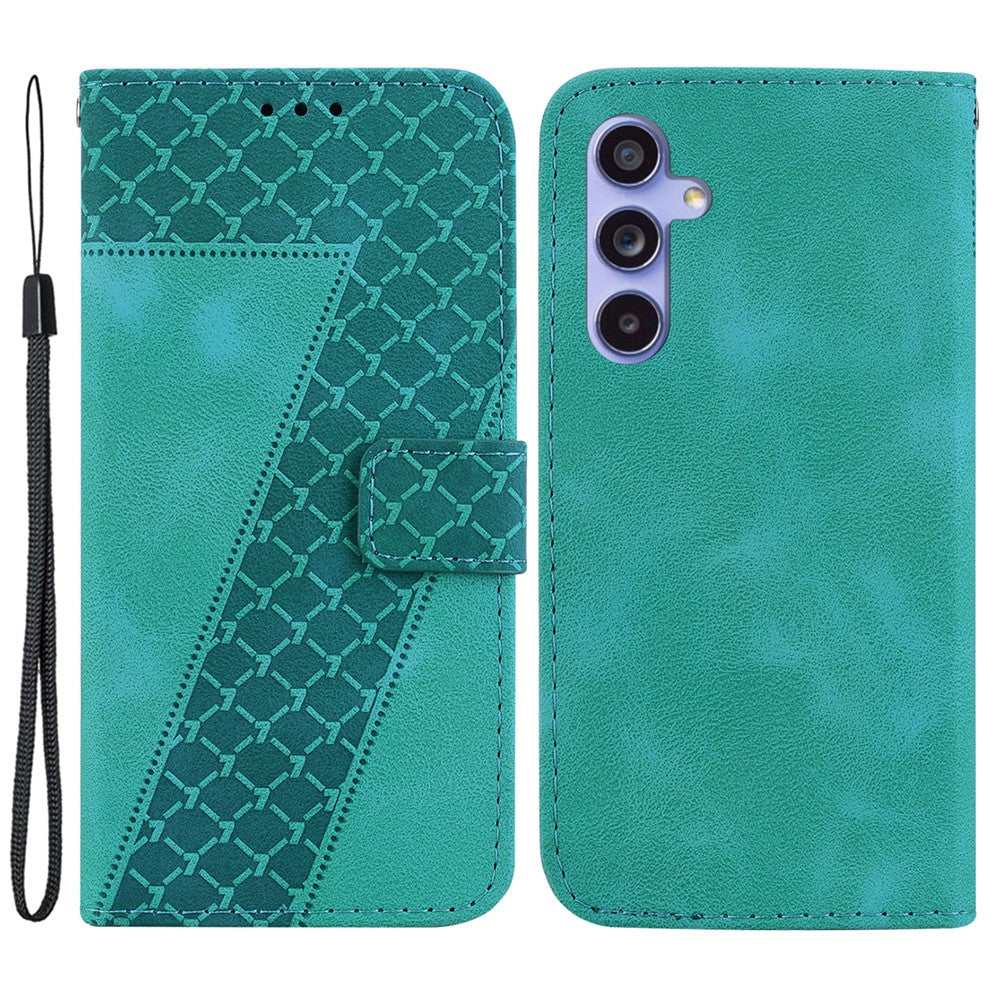 For Samsung Galaxy S23 FE Well-protected 7-Shape Imprinted Phone Cover PU Leather Wallet Stand Flip Case