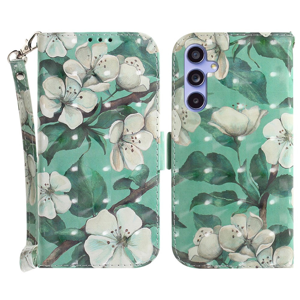 PU Leather Stand Filp Cover for Samsung Galaxy S23 FE , 3D Pattern Printing Wallet Phone Case with Strap