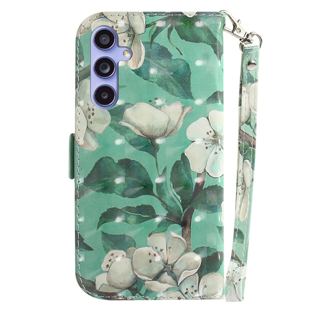 PU Leather Stand Filp Cover for Samsung Galaxy S23 FE , 3D Pattern Printing Wallet Phone Case with Strap