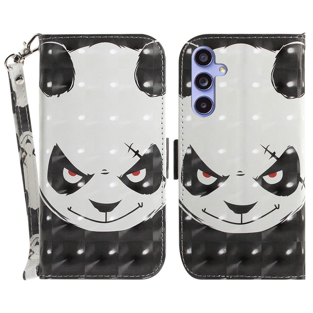 PU Leather Stand Filp Cover for Samsung Galaxy S23 FE , 3D Pattern Printing Wallet Phone Case with Strap