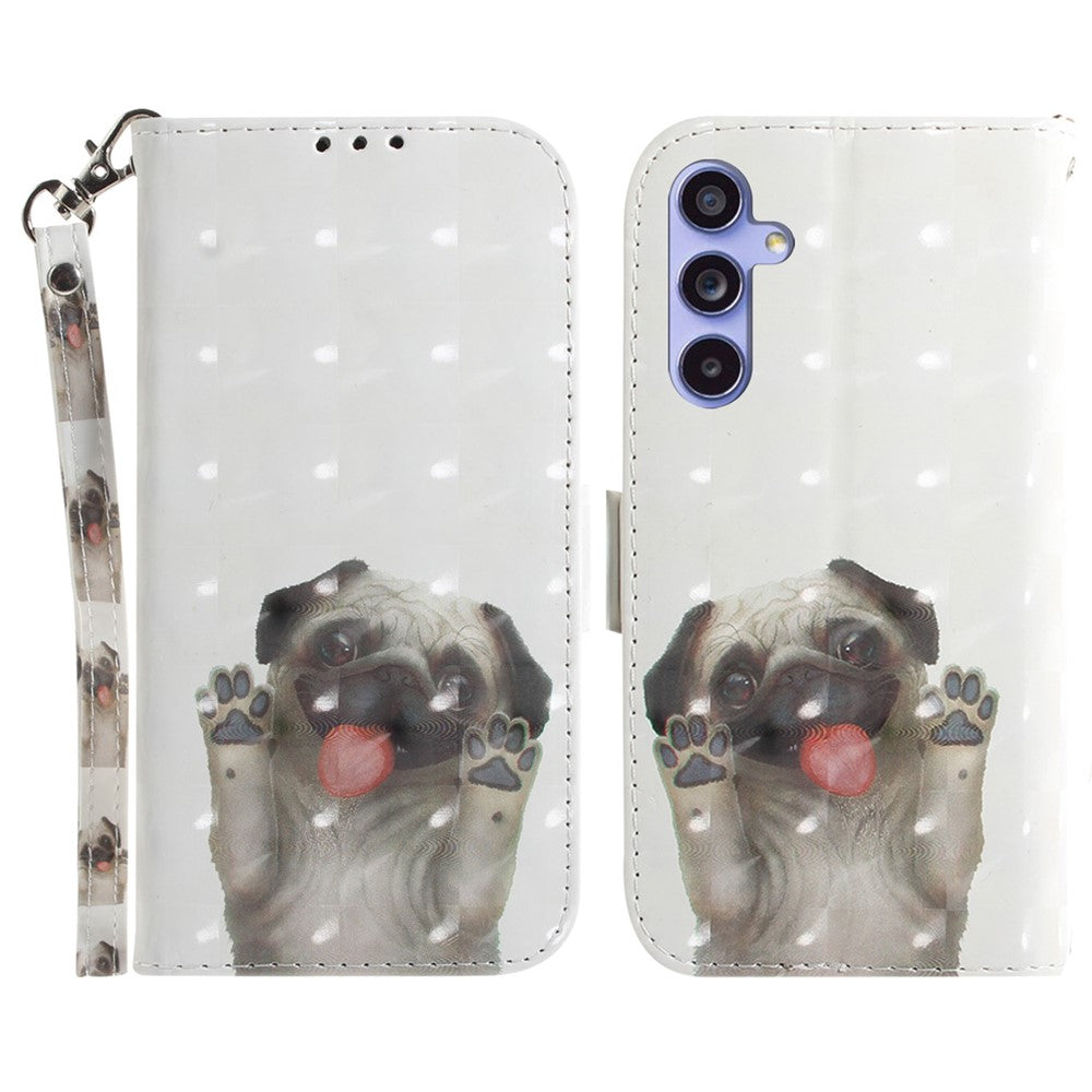 PU Leather Stand Filp Cover for Samsung Galaxy S23 FE , 3D Pattern Printing Wallet Phone Case with Strap