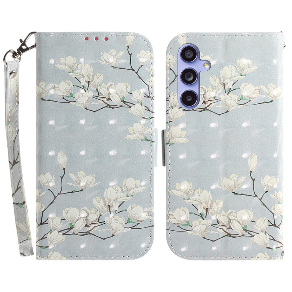 PU Leather Stand Filp Cover for Samsung Galaxy S23 FE , 3D Pattern Printing Wallet Phone Case with Strap