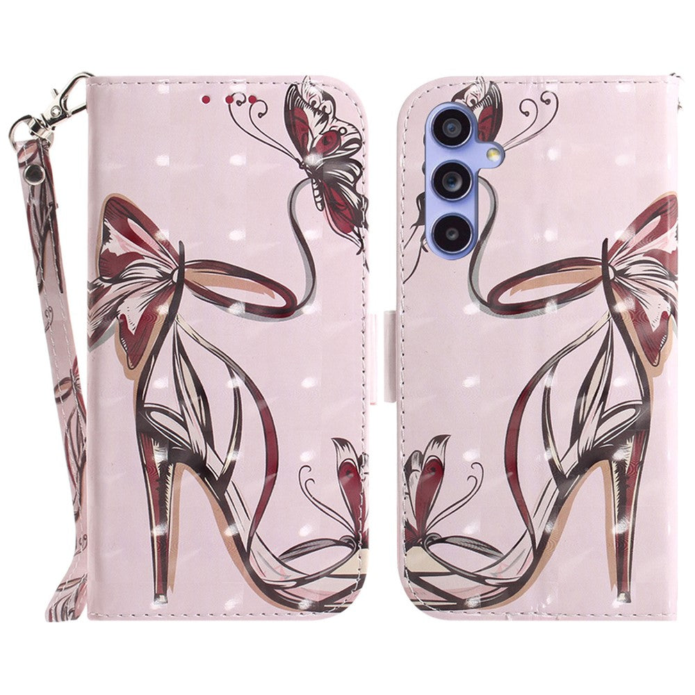 PU Leather Stand Filp Cover for Samsung Galaxy S23 FE , 3D Pattern Printing Wallet Phone Case with Strap