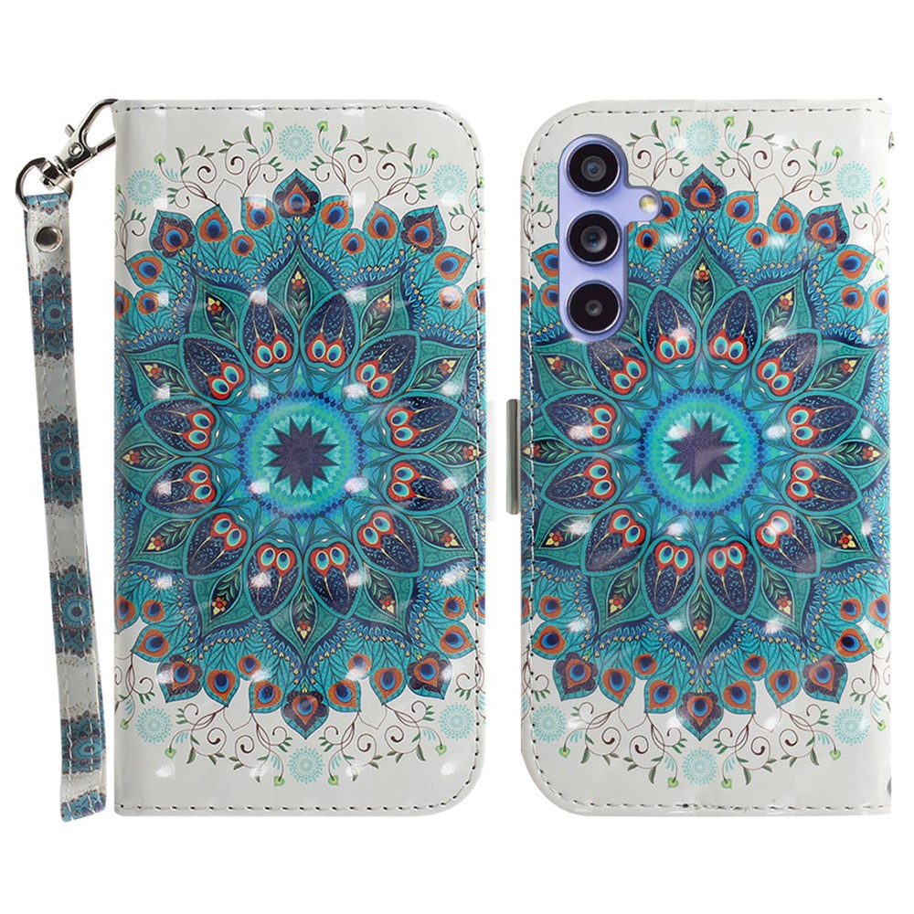 PU Leather Stand Filp Cover for Samsung Galaxy S23 FE , 3D Pattern Printing Wallet Phone Case with Strap
