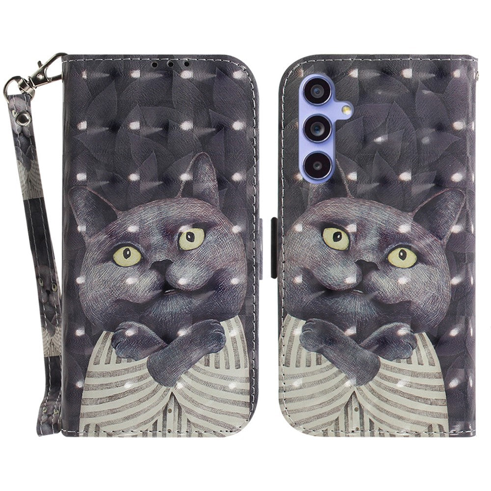 PU Leather Stand Filp Cover for Samsung Galaxy S23 FE , 3D Pattern Printing Wallet Phone Case with Strap