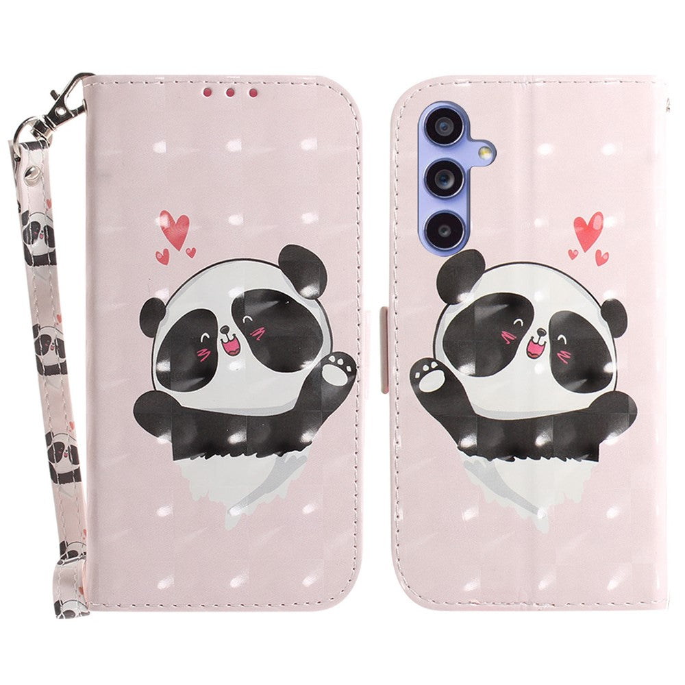 PU Leather Stand Filp Cover for Samsung Galaxy S23 FE , 3D Pattern Printing Wallet Phone Case with Strap