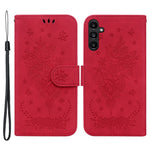 Samsung Galaxy A25 5G (global) (161,0 x 76,5 x 8,3 mm) stødsikkert mobilcover med rosen- og sommerfugletryk, læderpung