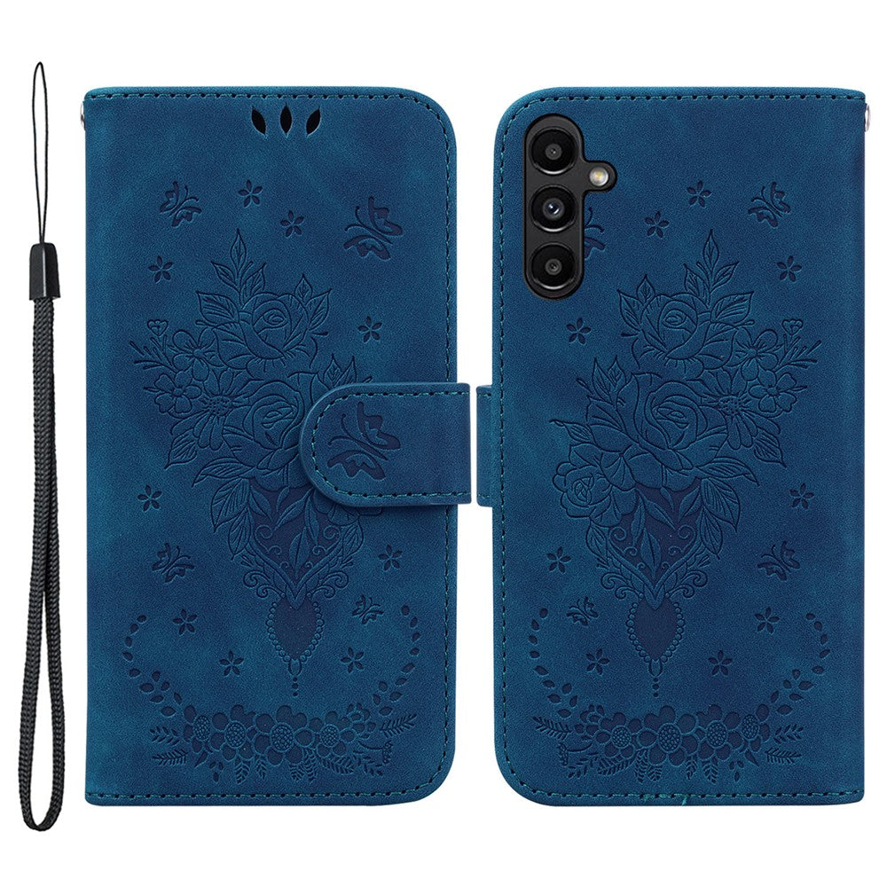 Samsung Galaxy A25 5G (global) (161,0 x 76,5 x 8,3 mm) stødsikkert mobilcover med rosen- og sommerfugletryk, læderpung