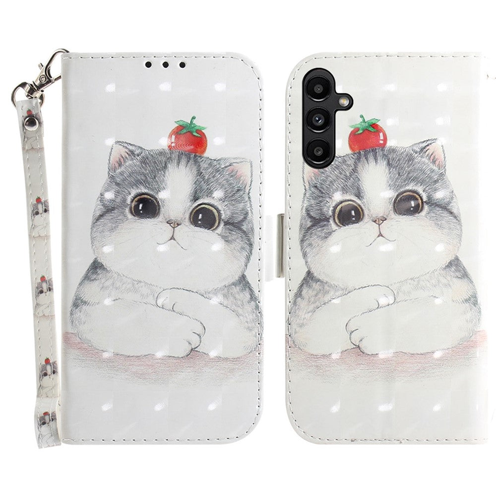 Til Samsung Galaxy A25 5G (Global) (161.0 x 76.5 x 8.3mm) PU-læder 3D-mønsterprint Standpungcover med rem