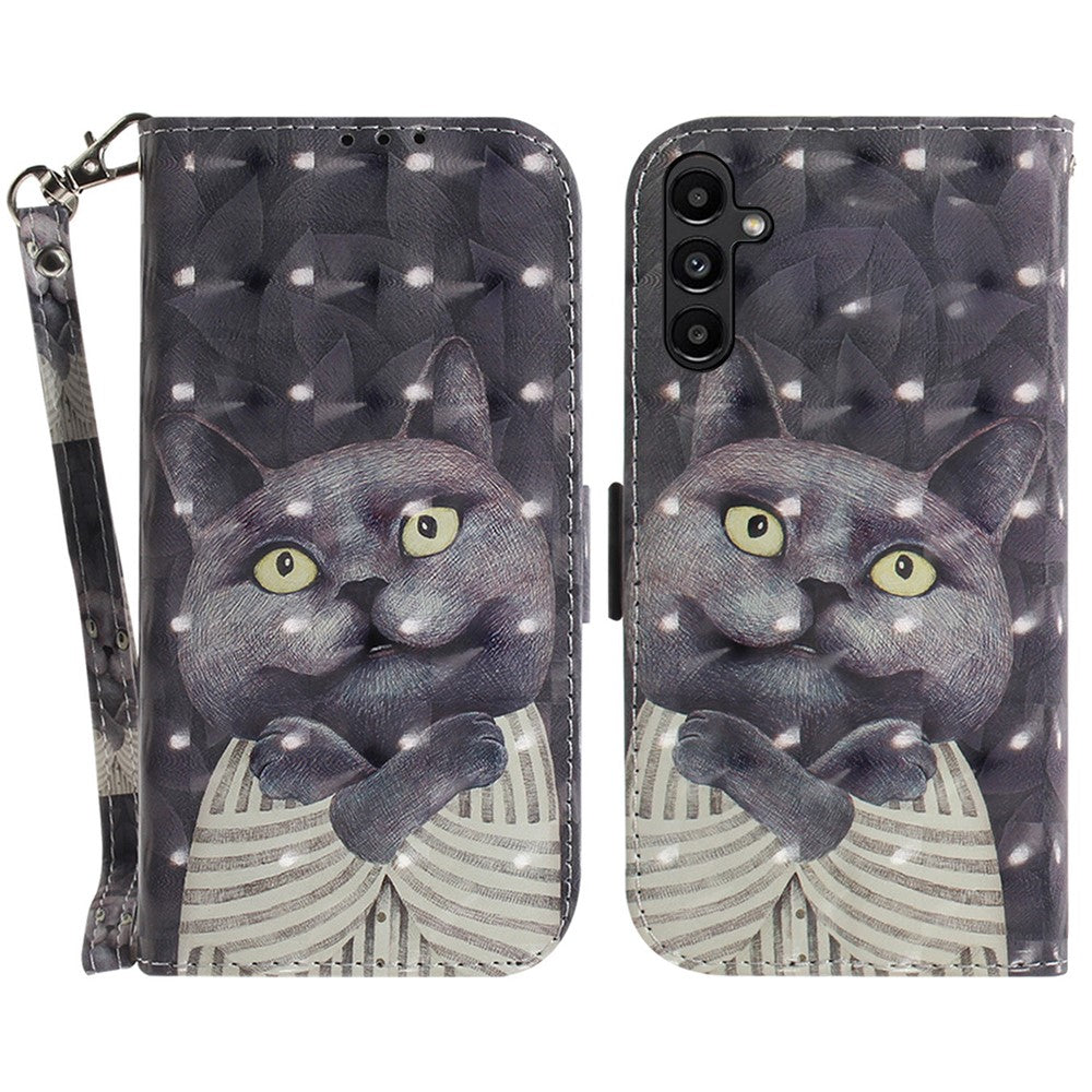 Til Samsung Galaxy A25 5G (Global) (161.0 x 76.5 x 8.3mm) PU-læder 3D-mønsterprint Standpungcover med rem