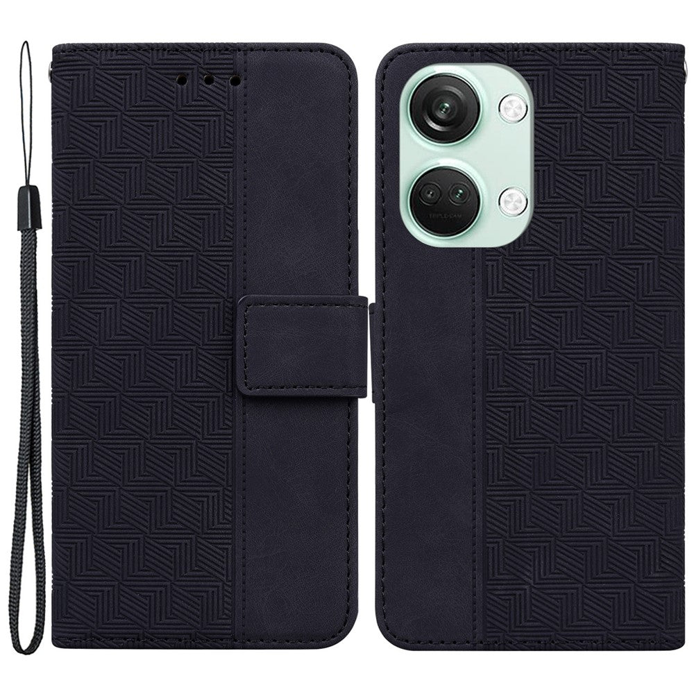 For OnePlus Nord 3 5G / Ace 2V Geometry Imprinted Stand Drop-proof Shell PU Leather Wallet Phone Cover